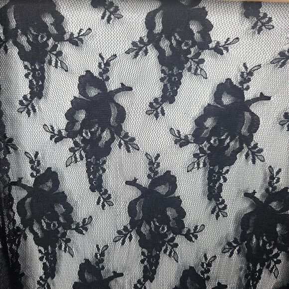 Vtg DELTA BURKE Sheer Black Lace Duster Cardigan 1X Open Robe Whimsygoth Witchy - Picture 3 of 7